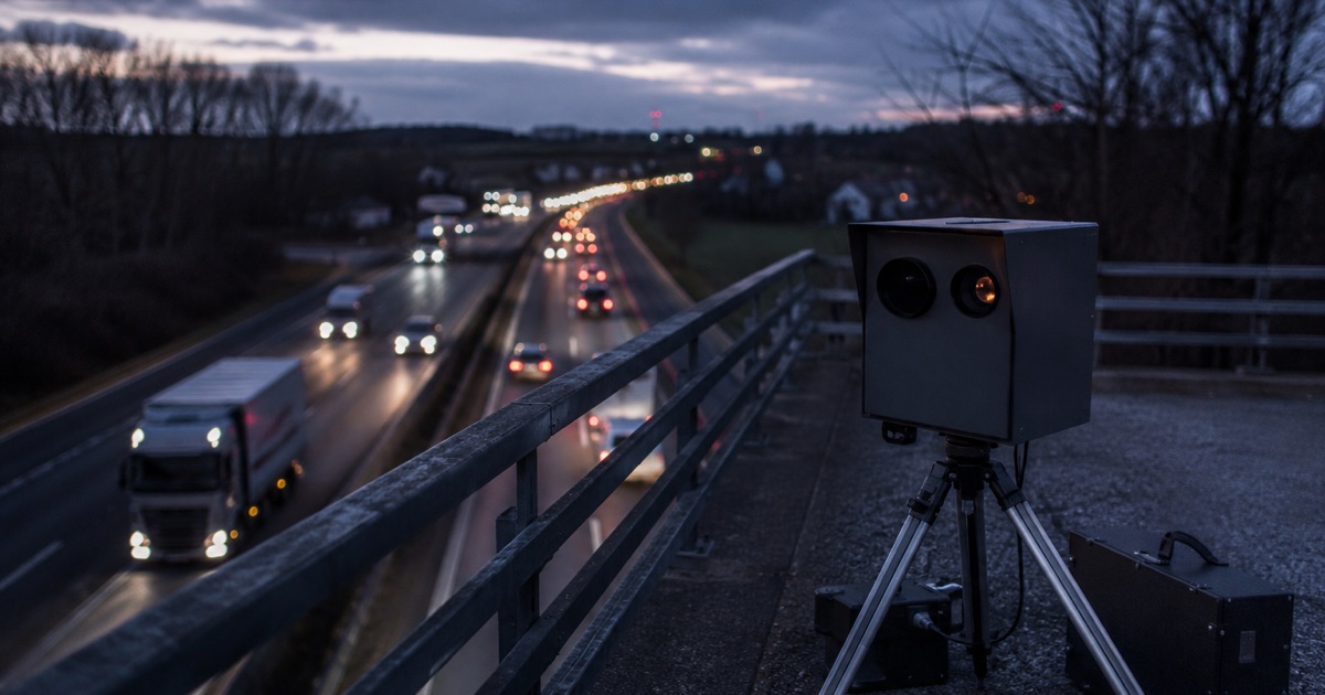 Abstandsmessanlage auf Brücke über Autobahn
