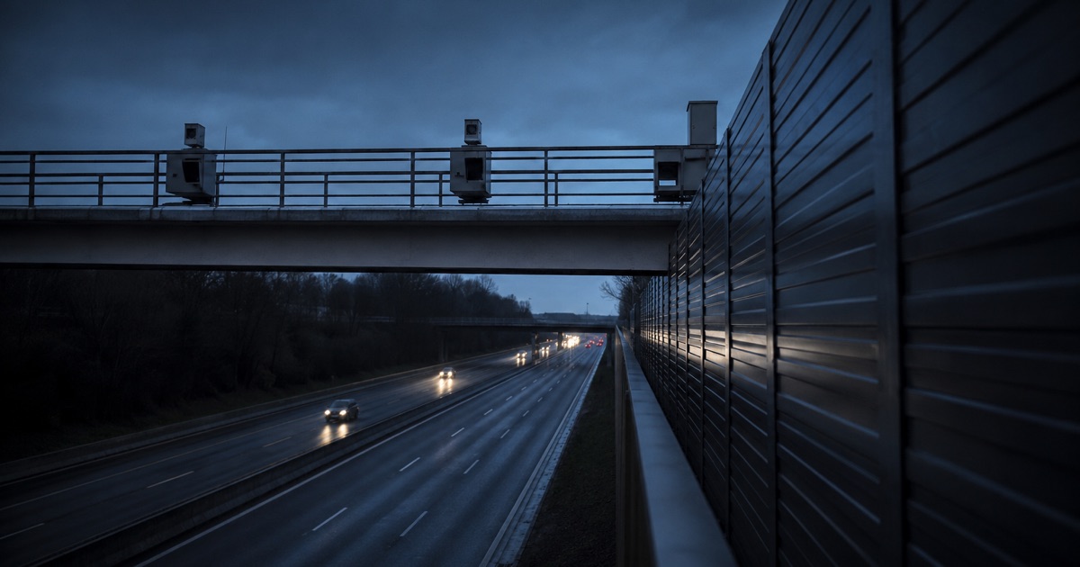Messbrücke mit Kameras über einer Autobahn