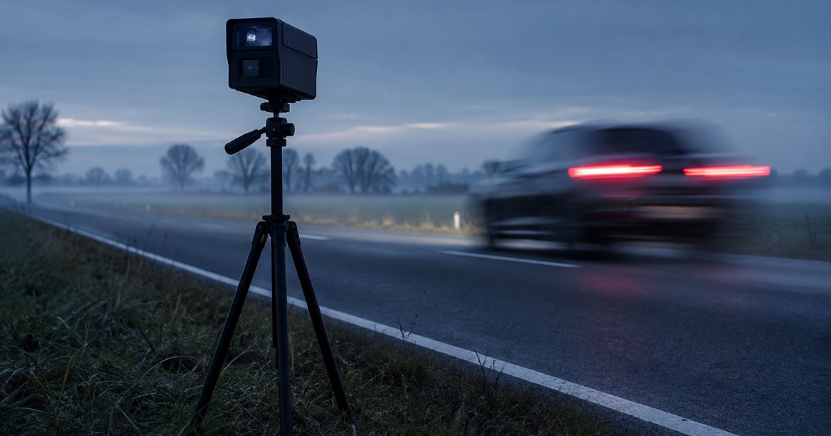 Mobile Geschwindigkeitsmessung mit Stativ am Feldrand