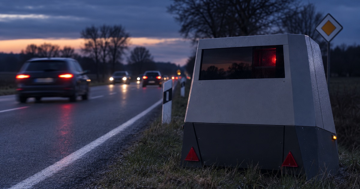 Blitzeranhänger am Böschungsrand einer Landstraße